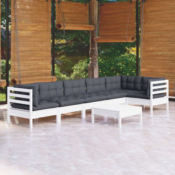 vidaXL 7-teilig Garten-Lounge-Set mit Kissen Weiß Kiefernholz, 3096401