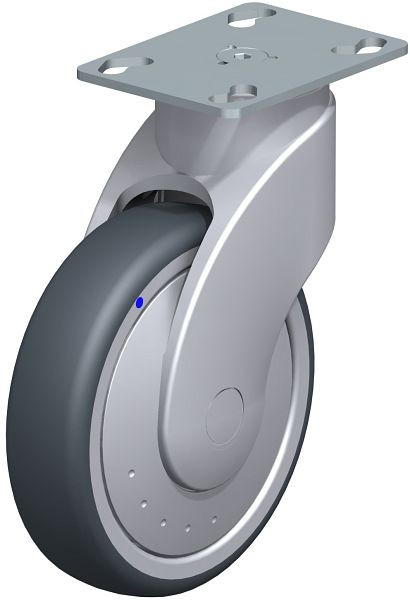 Blickle LWGX-TPA 126XK-FK-PX25 Kunststoff-Lenkrolle WAVE, rostfrei, mit Anschraubplatte, Thermoplastisches Gummi-Elastomer, Grau, 745233