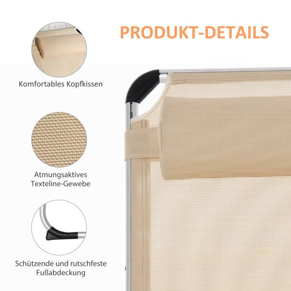Outsunny Sonnenliege Gartenliege Alu Stoffliege Relaxliege 5-fach verstellbar faltbar ergonomisch Netzstoff Beige 170 x 60 x 76 cm, 84B-592BG