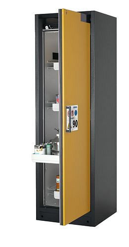 asecos Feuerbeständiger Gefahrstoffschrank Select W-64R, 4 Auszugswannen, Tür gelb (rechts), 201005