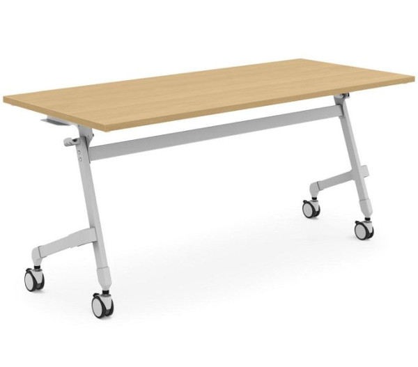 Deskin Klapptisch / Mehrzwecktisch auf Rollen, Platte Dekor Buche, Gestell Alusilber, B 1200 x T 800 x H 720 mm, 351840