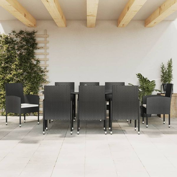 vidaXL 9-teilig Garten-Essgruppe Schwarz Poly Rattan und Stahl, 3203311