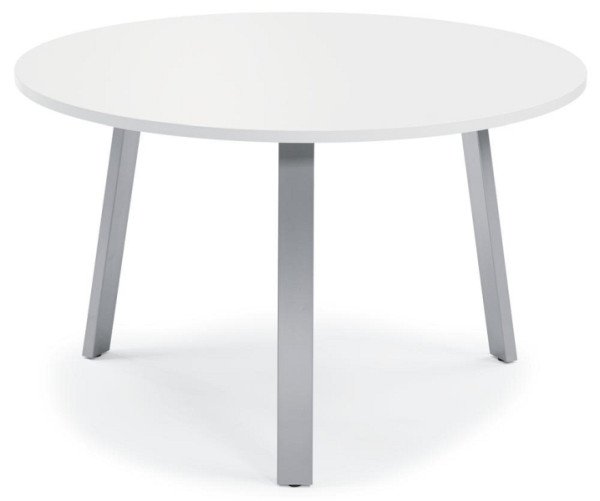 Deskin Konferenztisch RIO, Platte Dekor Weiß, Gestell Alusilber RAL 9006, Durchmesser 1200 mm, Höhe 735 mm, 281527