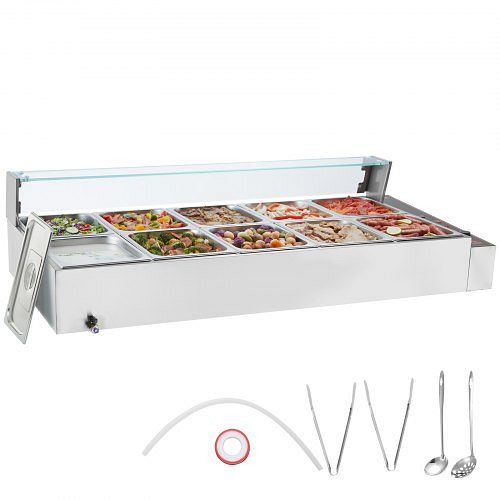 VEVOR Speisenwärmer Chafing Dish Gastronormbehälter 10x8Qt Glasschild 1700W, SYSPBWQBLZK1LX9XVV2