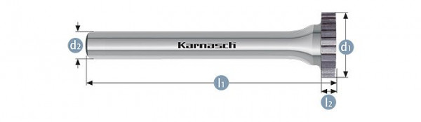 Karnasch Hartmetall-Frässtift unbeschichtet RIMshape/HP-2 d1= 25 / l2= 6,3 / d2= 8 / l1= 51mm, 114011020