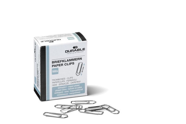 DURABLE Briefklammer, 32 mm, Metall, verkupfert, Schachtel mit 100 Stück, 1208 24