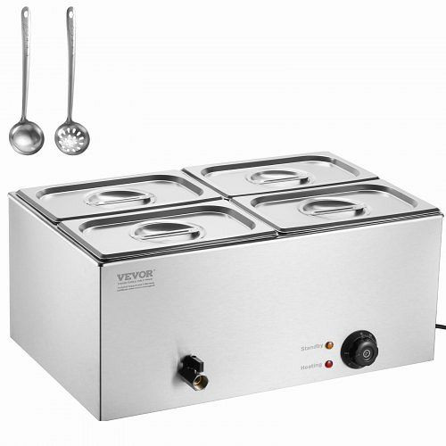 VEVOR Speisenwärmer Chafing Dish Gastronormbehälter 15L 4x1/4 Größe 1200W, SYSPBWQPTK41MK1TQV2