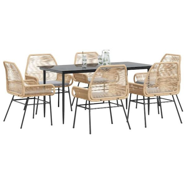 vidaXL 7-teilig Garten-Essgruppe mit Kissen Braun Poly Rattan Glas, 3334475