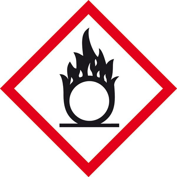 SafetyMarking GHS-Gefahrenpiktogramm, Symbol 03: Flamme über Kreis, BxH 5,2x5,2 cm, Folie, selbstklebend, VE: 500 Stück/Rolle, 31.3547-03