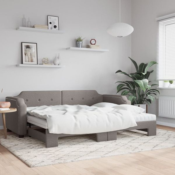vidaXL Tagesbett Ausziehbar mit Matratzen Taupe 80x200 cm Stoff, 3197650
