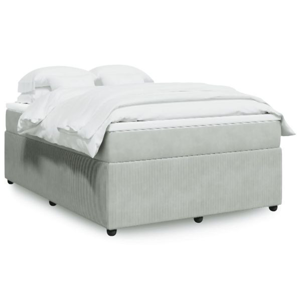 vidaXL Boxspringbett mit Matratze Hellgrau 160x200 cm Samt, 3285650