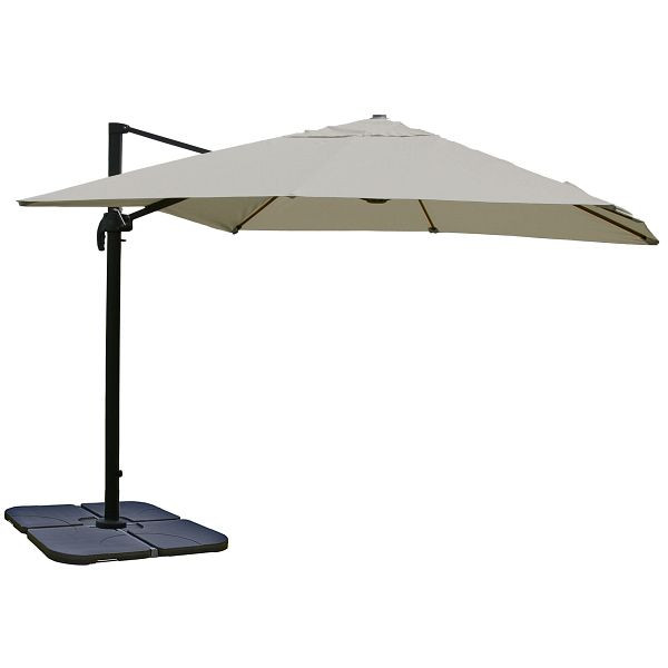 Mendler Gastronomie-Ampelschirm HWC-A96, 3,5x3,5m (Ø4,95m) Polyester/Alu 25kg, creme-grau mit Ständer, 76871+70478