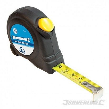 Silverline Maßband mit automatischer Rücklaufsperre, 5 m x 19 mm, 784561