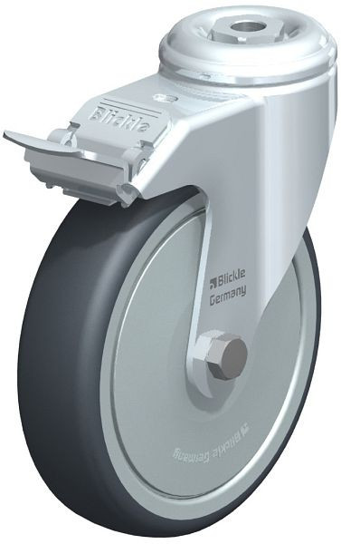 Blickle LKRA-TPA 126K-11-FI-FK Apparate-Lenkrolle mit Rückenloch & Feststeller, Thermoplastisches Gummi-Elastomer, Grau, 575266