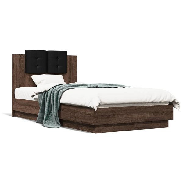 vidaXL Bettgestell mit Kopfteil und LED-Leuchten Braun Eiche 90x190 cm, 3210065