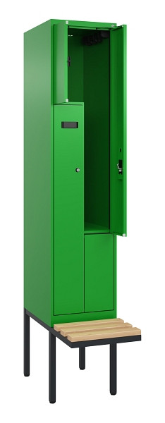 C+P Z-Spind Evolo PLUS, Bank, 2 Fächer, 2120x400x815mm, 6037/6037, Zylinderschloss, Sitzfläche Holz, 0490437-122 S10053