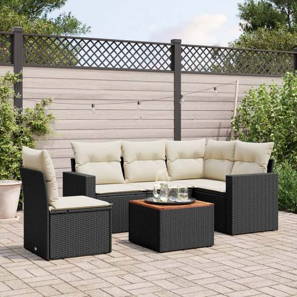 vidaXL 6-tlg. Garten-Sofagarnitur mit Kissen Schwarz Poly Rattan, UV-beständig, 3224124