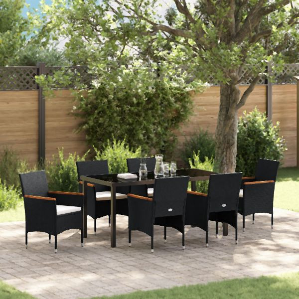 vidaXL 7-teiliges Gartenessen-Set Schwarz Poly Rattan, 3379756