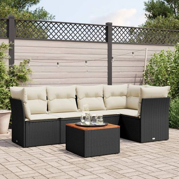 vidaXL 6-tlg. Garten-Sofagarnitur mit Kissen Schwarz Poly Rattan, 3255958