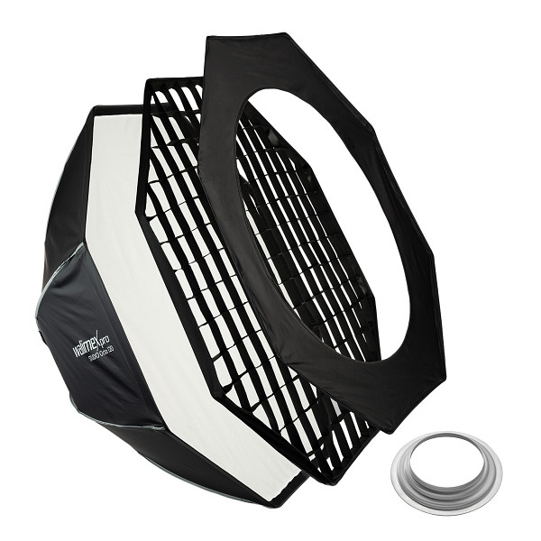 Walimex pro Studio Softbox Octagon 120cm + Softboxadapter für Hensel Expert, um 360° drehbar, inkl. Grid, Maske, 1023500