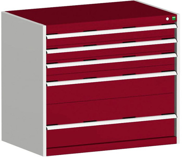 bott cubio Schubladenschrank bestückt mit 5 Schwerlastschubladen BxTxH: 1050 x 750 x 900 mm, RAL 7035/3004, 40029094.24V