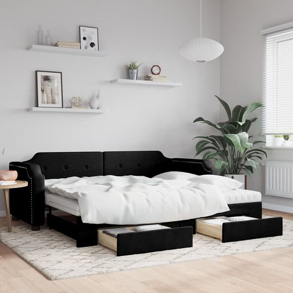 vidaXL Tagesbett Ausziehbar mit Schubladen Schwarz 90x200 cm Stoff, 3197690