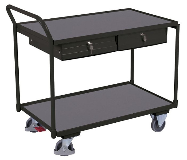 VARIOfit Tischwagen mit 2 Ladeflächen und 2 Schubladen, Außenmaße: 1.125 x 625 x 1.010 mm, RAL 7016 anthrazitgrau, sw-600.503/AG