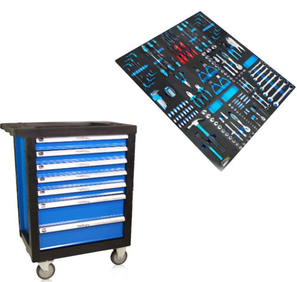 Metra Werkstattwagen, gefüllt mit 14 Sätzen Werkzeug, blau, 9910240