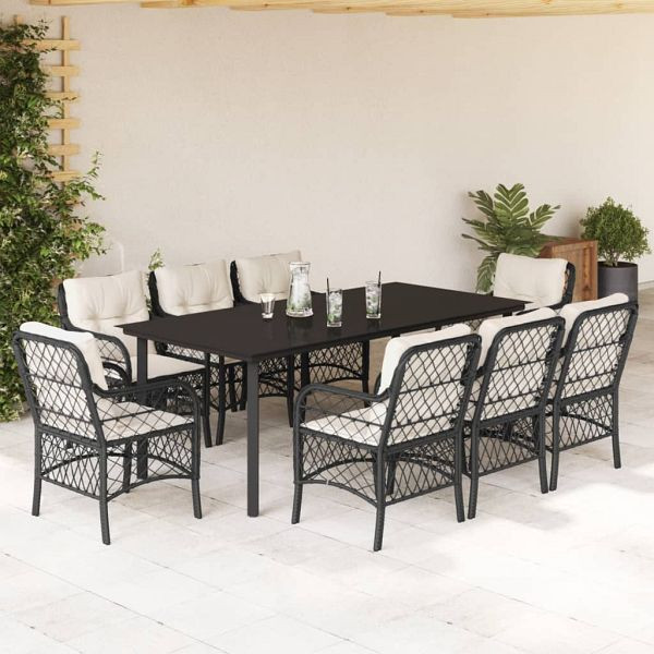 vidaXL 9-teilig Garten-Essgruppe mit Kissen Schwarz Poly Rattan, 3212095