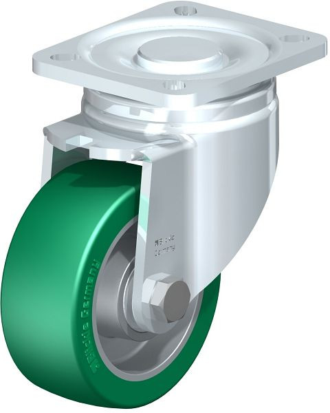 Blickle LH-ALST 100K-1 Stahlblech-Lenkrolle, Schwerlast-Ausführung, mit Anschraubplatte, Blickle Softhane®, Grün, 579243