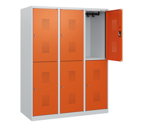C+P Doppelstöckiger Spind Evolo PLUS, 6 Fächer, 1530x1200x500mm, 7035/2004, Zylinderschloss, 0493005-32 S10022