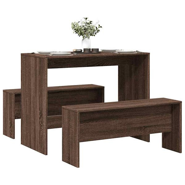 vidaXL 3-tlg. Esstisch und Bank Set Braun Eichen-Optik Holzwerkstoff, 855537