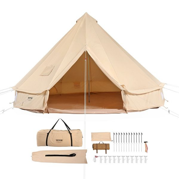 VEVOR Glockenzelt 4 x 2,5 m TC-Baumwolle und robusten Eisenstangen mit einer PVC-Bodenplane 6 Personen 8 Fenster für Outdoor-Abenteuer, FBZXZP4MMGBZBDUIUV0