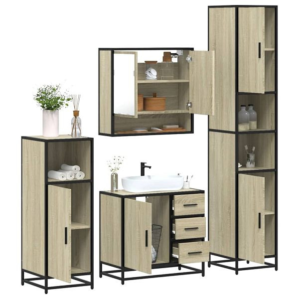 vidaXL 4-tlg. Badmöbel-Set Sonoma-Eiche Holzwerkstoff, 3301226