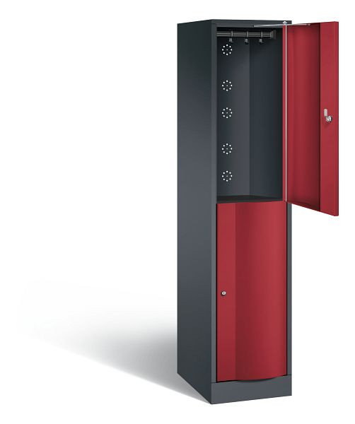 C+P Spind doppelstöckig Resisto, H1950xB396xT540mm, Farbe: Schwarzgrau / Rubinrot, 8270-172 S10022