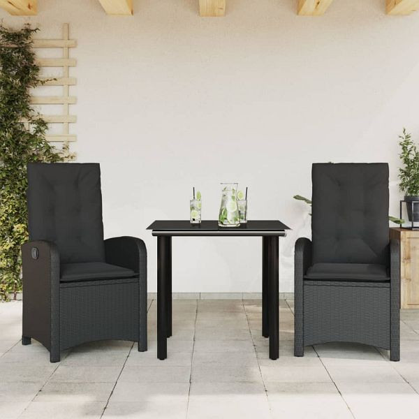 vidaXL 3-teilig Garten-Essgruppe mit Kissen Schwarz Poly Rattan, 3212320