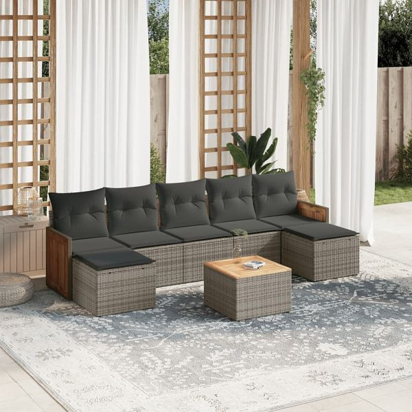 vidaXL 8-teilig Garten-Sofagarnitur mit Kissen Grau Poly Rattan, 3227922
