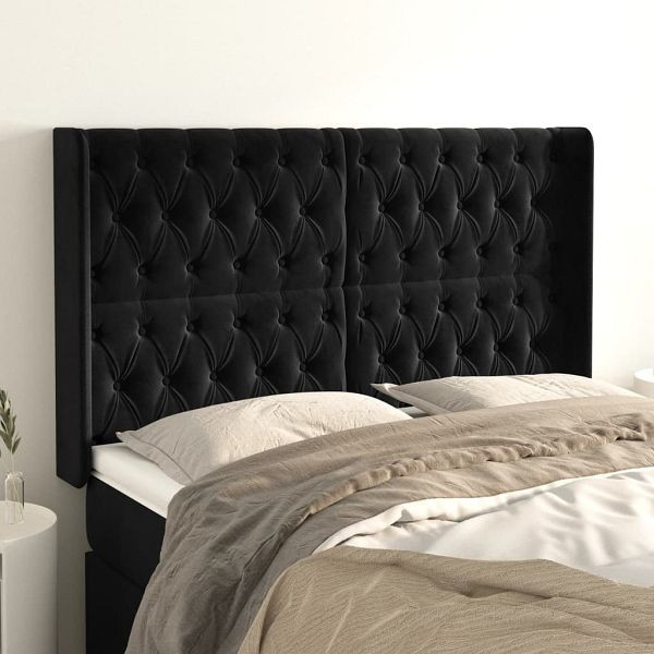 vidaXL Kopfteil mit Ohren Schwarz 147x16x118/128 cm Samt, 3119966