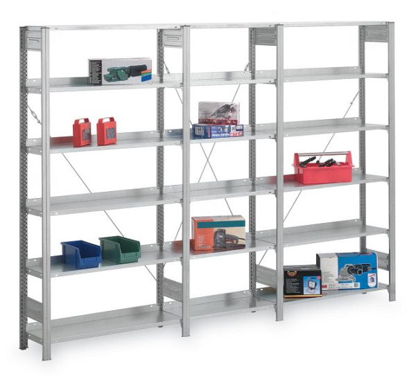 hofe Universal-Anbauregal, 1750x300x1000 mm, 4 Fachebenen, verzinkt, 60 kg Fachlast, 550 kg Feldlast, zweiseitige Bedienung, HZA17310WX