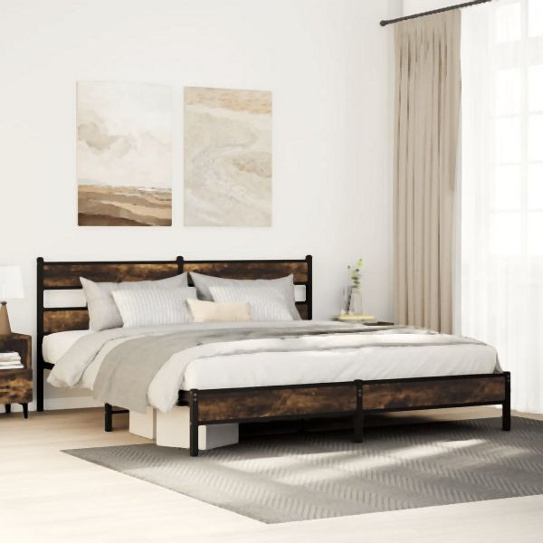 vidaXL Metallbett ohne Matratze Räuchereiche 193x203 cm, 3308484