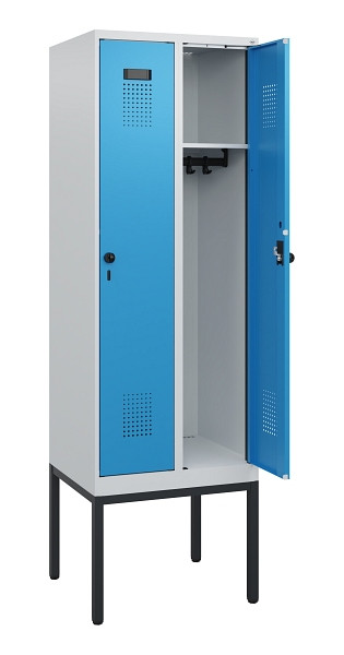 C+P Spind Evolo PLUS, Gestell, 2 Abteile, 1950x600x500mm, 7035/5012, Drehriegel, 0490305-20 S10007