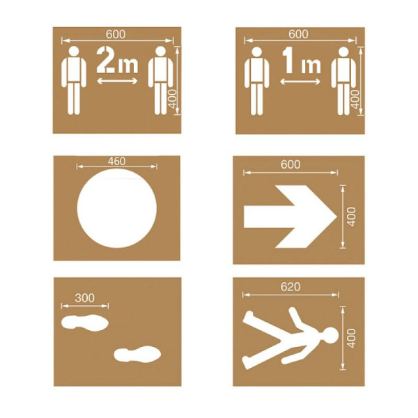 Stein HGS Spritzschablonen für Bodenmarkierung, Satz 12 (Covid), Inhalt 6 Schablonen, 40255