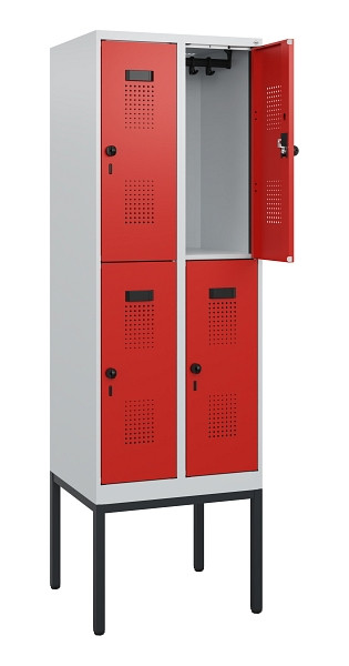 C+P Doppelstock-Spind Evolo PLUS, Gestell, 4 Fächer, 1950x600x500mm, 7035/3020, Drehriegel, 0493305-20 S10005