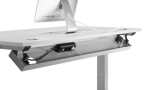 Deskin Kabelwanne 800 PROFI M, abklappbar, Metall Alusilber RAL 9006, H 50 x B 614 x T 145 mm, 288917