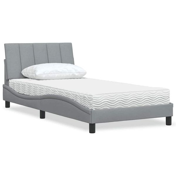vidaXL Bett mit Matratze Hellgrau 100x200 cm Stoff, 3310510