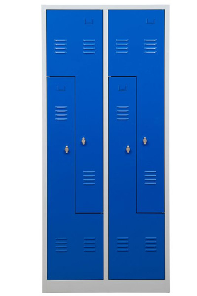 Gürkan Garderobenschrank, 50 x 80 x 180 cm, Lichtgrau, Enzianblau, Vorhangschloss, Z Form Türen, WRZ/4.1880, 106572
