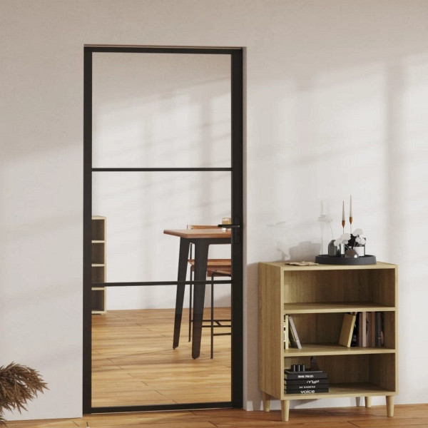 vidaXL Innentür ESG Glas und Aluminium 93x201,5 cm Schwarz, 151200