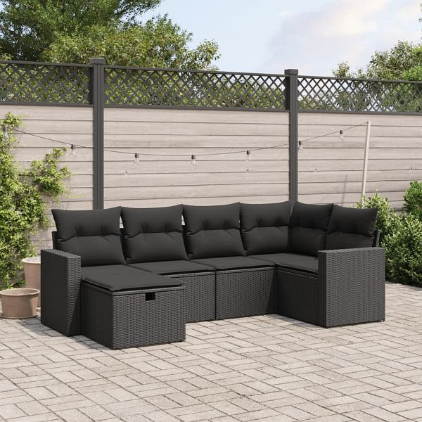 vidaXL 6-teilig Garten-Sofagarnitur mit Kissen Schwarz Poly Rattan, 3263481