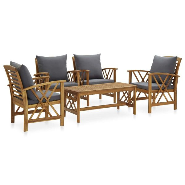 vidaXL 5-teilig Garten-Lounge-Set mit Auflagen Massivholz Akazie, 3057994