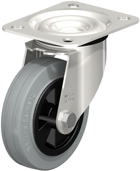 Blickle LEX-VPP 100G-SG Edelstahl-Lenkrolle mit Anschraubplatte, Vollgummi, Grau, 284935